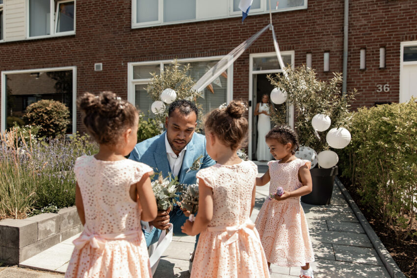 Trouwfotografie in Lisse, first look van Kevin en Nicole.
